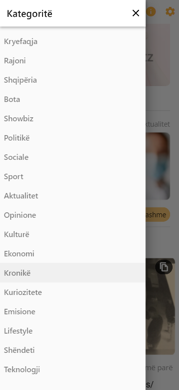 Quartz app - kategoritë e lajmeve